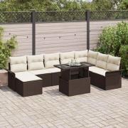 vidaXL Trädgårdsoffset med kudde 9 pcs Brun Poly rattan