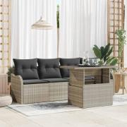 vidaXL Trädgårdsoffset med kudde 5 pcs Ljusgrå Poly rattan