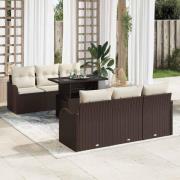 vidaXL Trädgårdsoffset med kudde 7 pcs Brun Poly rattan