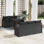 vidaXL Trädgårdsoffset med kudde 7 pcs Svart Poly rattan