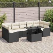 vidaXL Trädgårdsoffset med kudde 8 pcs Svart Poly rattan