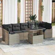 vidaXL Trädgårdsoffset med kudde 8 pcs Ljusgrå Poly rattan