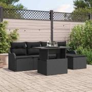 vidaXL Utomhussoffgrupp med kudde 6 pcs Svart Poly rattan