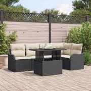 vidaXL Trädgårdsoffset med kudde 6 pcs Svart Poly rattan