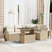 vidaXL Matgrupp med kudde 6 pcs Beige Poly rattan