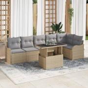 vidaXL Trädgårdsoffset med kudde 7 pcs Beige Poly rattan