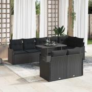vidaXL Trädgårdsoffset med kudde 9 pcs Svart Poly rattan