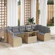 vidaXL Trädgårdsoffset med kudde 10 pcs Beige Poly rattan