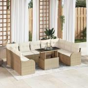 vidaXL Trädgårdsoffset med kudde 10 pcs Beige Poly rattan