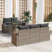 vidaXL Trädgårdsoffset med kudde 6 pcs Grå Poly rattan