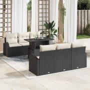 vidaXL Trädgårdsoffset med kudde 7 pcs Svart Poly rattan