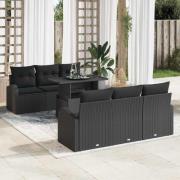 vidaXL Trädgårdsoffset med kudde 7 pcs Svart Poly rattan