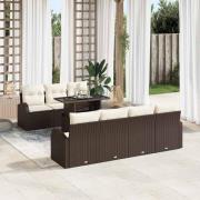 vidaXL Trädgårdsoffset med kudde 8 pcs Brun Poly rattan
