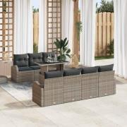 vidaXL Trädgårdsoffset med kudde 8 pcs Grå Poly rattan