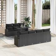 vidaXL Trädgårdsoffset med kudde 8 pcs Svart Poly rattan