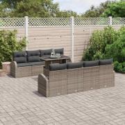 vidaXL Trädgårdsoffset med kudde 7 pcs Grå Poly rattan