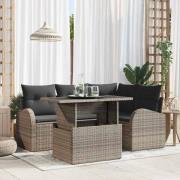 vidaXL Trädgårdsoffset med kudde 5 pcs Grå Poly rattan
