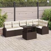 vidaXL Trädgårdsoffset 7 pcs Brun och gräddvit 100 x 55 x 73 cm