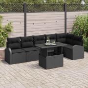 vidaXL Trädgårdsoffset med kudde 7 pcs Svart 100 x 55 x 73 cm