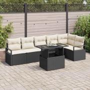 vidaXL Trädgårdsoffset med kudde 7 pcs Svart Poly rattan
