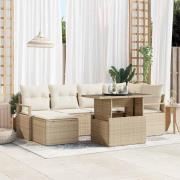 vidaXL Trädgårdsoffset med kudde 7 pcs beige och gräddvit