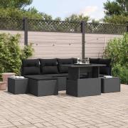 vidaXL Trädgårdsoffset 7 pcs Svart Poly rattan, pulverlackerad stål
