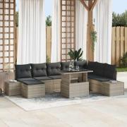 vidaXL Trädgårdsoffset 9 pcs Ljusgrå Poly rattan, pulverlackerad stål