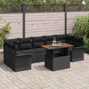 vidaXL Trädgårdsoffset med kudde 8 pcs Svart 100 x 55 x 73 cm