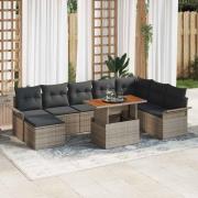vidaXL Trädgårdsoffset 9 pcs Grå Poly rattan, pulverlackerad stål
