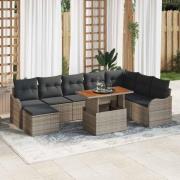 vidaXL Trädgårdsoffset 9 pcs Grå Poly rattan, pulverlackerad stål