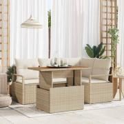 vidaXL Trädgårdsmöbelset med kudde 5 pcs Beige, Kräm 100 x 55 x 73 cm