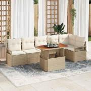 vidaXL Trädgårdsmöbelset med kudde 7 pcs Beige, Kräm 100 x 55 x 73 cm