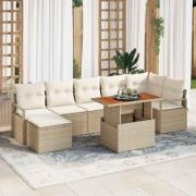 vidaXL Trädgårdsmöbelset med kudde 8 pcs Beige, Kräm