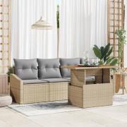 vidaXL Trädgårdsoffset med kudde 5 pcs Beige Poly rattan