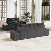 vidaXL Trädgårdsmöbelset med kudde 6 pcs Svart, Brun 100 x 55 x 73 cm