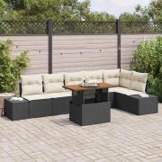 vidaXL Trädgårdsmöbelset 7 pcs Svart och kräm 100 x 55 x 73 cm