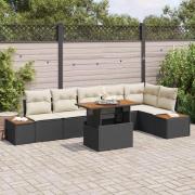 vidaXL Trädgårdsmöbelset 7 pcs Svart och beige 100 x 55 x 73 cm