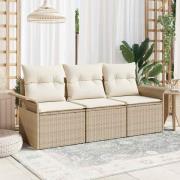 vidaXL Trädgårdsoffset med kudde med lagring 3 pcs Beige Poly rattan