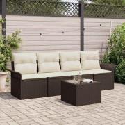 vidaXL Trädgårdsoffset med kudde 5 pcs Brun och Kräm 55 x 55 x 37 cm
