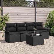 vidaXL Trädgårdsoffset med kudde med kudde 5 pcs Svart 55 x 55 x 37 cm