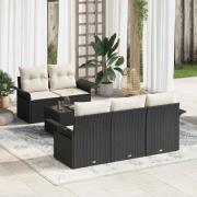 vidaXL Trädgårdsoffset med kudde 6 pcs Svart, Grädde 55 x 55 x 37 cm
