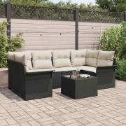 vidaXL Trädgårdsoffset med kudde 7 pcs Svart och kräm 55 x 55 x 37 cm