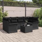 vidaXL Trädgårdsoffset med kudde Manuell 7 pcs Svart 55 x 55 x 37 cm