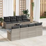vidaXL Trädgårdsoffset med kudde 9 pcs Ljusgrå 55 x 55 x 37 cm