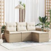 vidaXL Trädgårdsoffset med kudde med lagring 4 pcs Beige Poly rattan