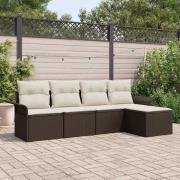 vidaXL Trädgårdsoffset med kudde med lagring 5 pcs Brun Poly rattan