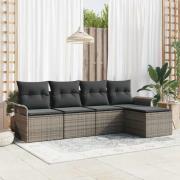 vidaXL Trädgårdsoffset med kudde med lagring 5 pcs Grå Poly rattan