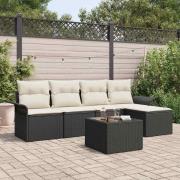 vidaXL Trädgårdsoffset med kudde med lagring 6 pcs Svart Poly rattan