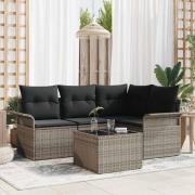 vidaXL Trädgårdsoffset med kudde med lagring 5 pcs Grå Poly rattan