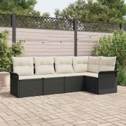 vidaXL Trädgårdsoffset med kudde med lagring 5 pcs Svart Poly rattan